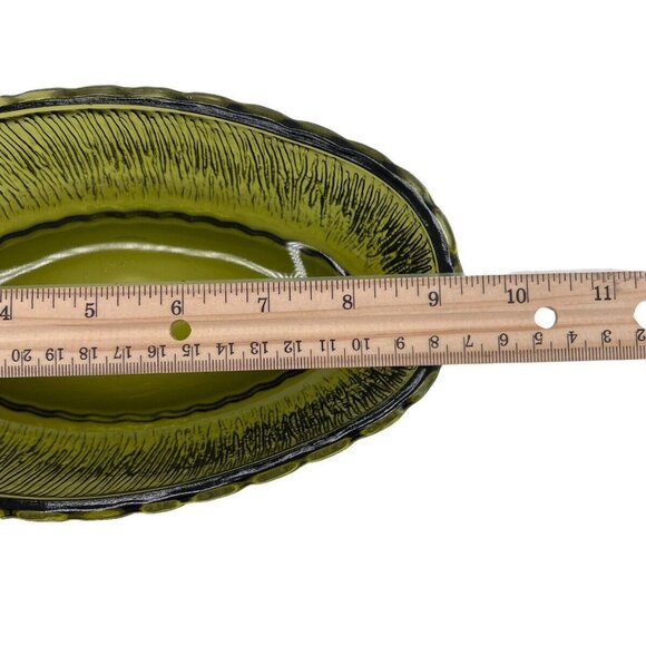 F.T.D. 1975 Bowl Avacado Rippled Glass Green Oval Serving MCM - Picture 6 of 11